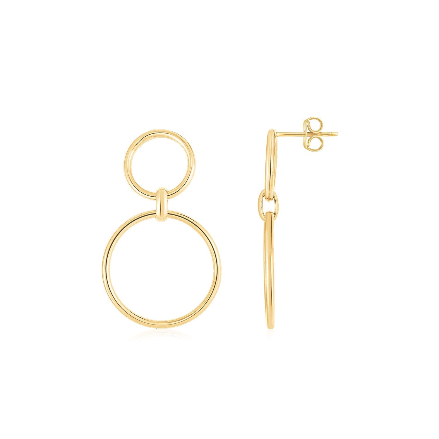 14K Yellow Gold Round Link Circle Drop Earrings-0