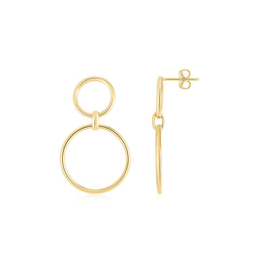 14K Yellow Gold Round Link Circle Drop Earrings-0
