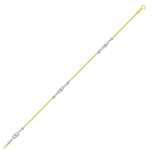 14k Two-Tone Gold Chain Anklet with Rope Design Oval Stations-0
