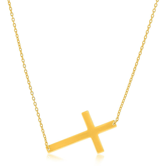 14k Yellow Gold Plain Cross Motif Necklace-0