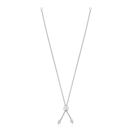 14k White Gold 8 inch Adjustable Friendship Bracelet Chain with Ball Slide-0