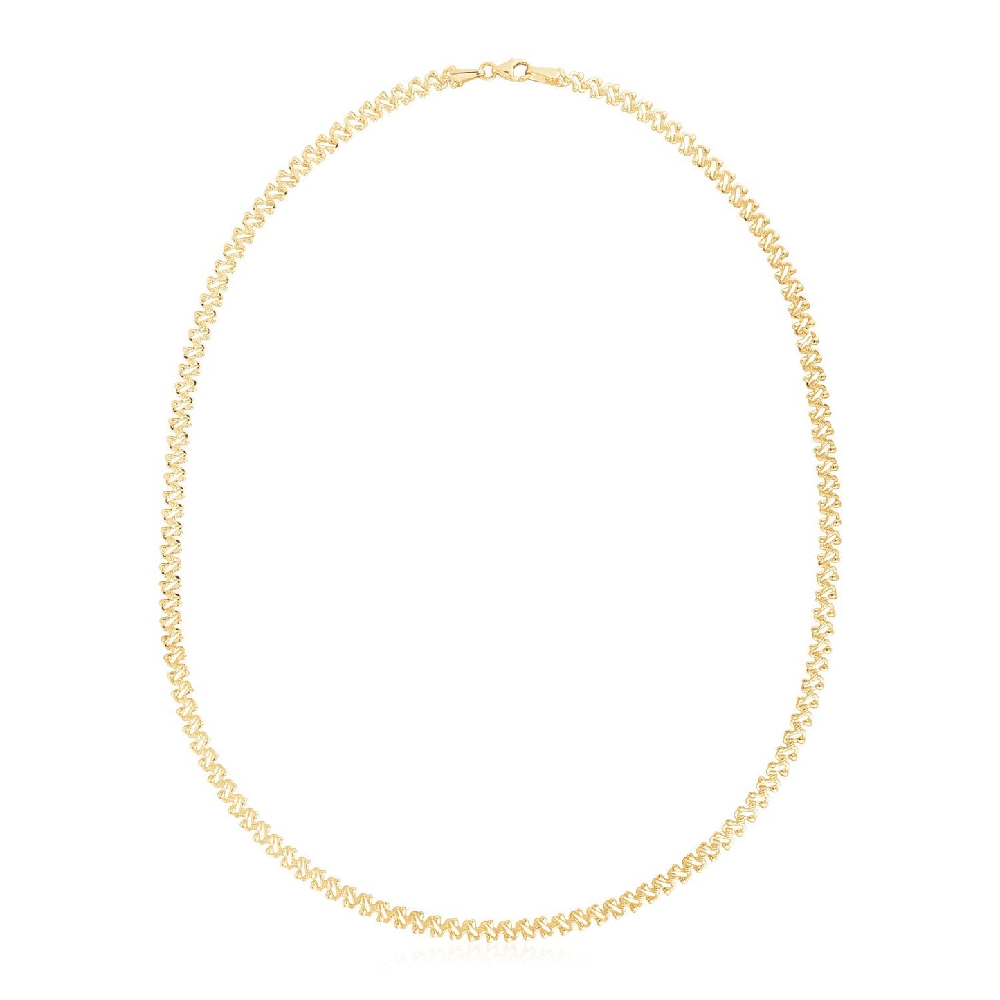 14k Yellow Gold High Polish The Textured Fancy Chain Necklace (4mm)-0