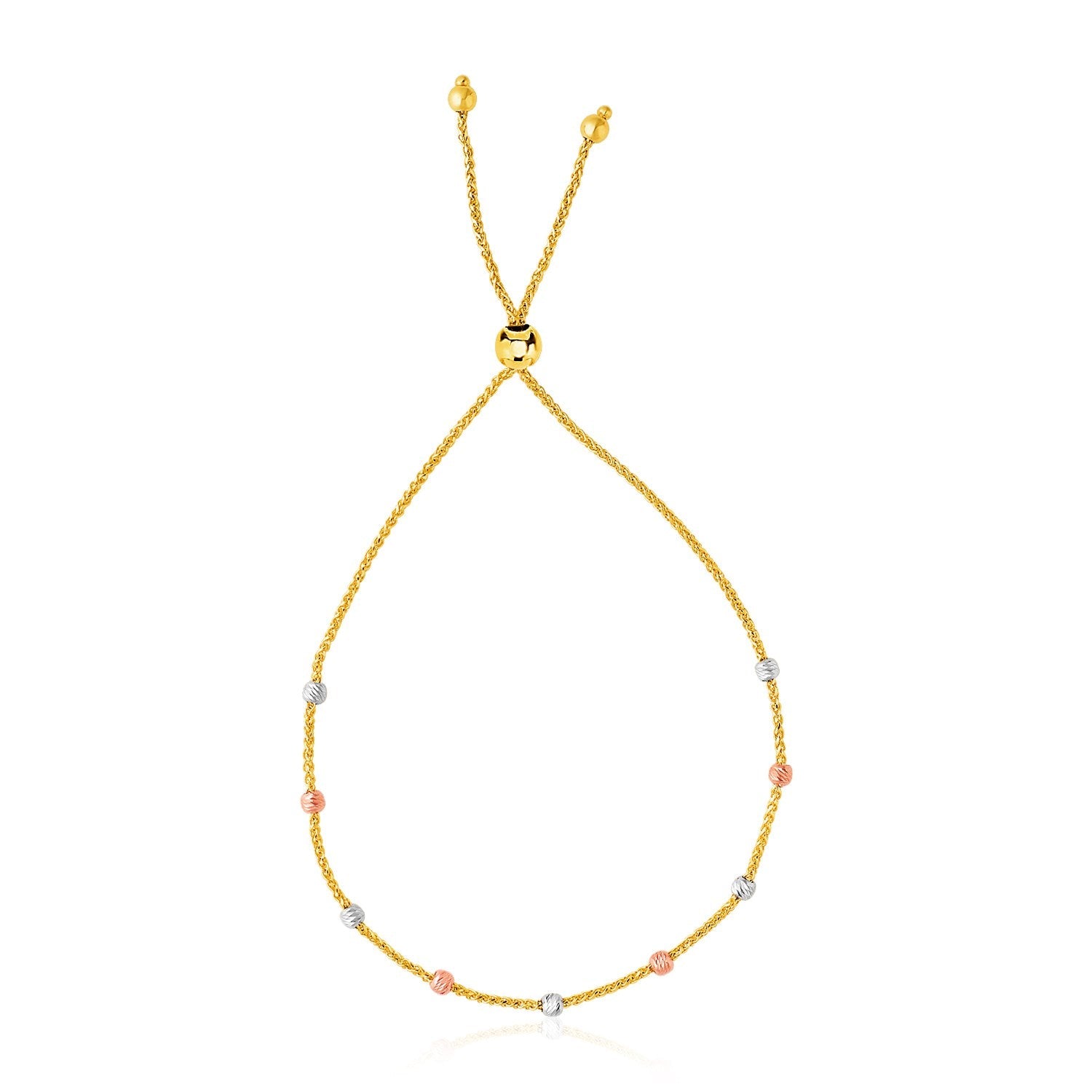 14k Tri-Color Gold Textured Bead Station Lariat Bracelet-0