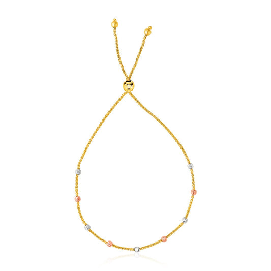 14k Tri-Color Gold Textured Bead Station Lariat Bracelet-0