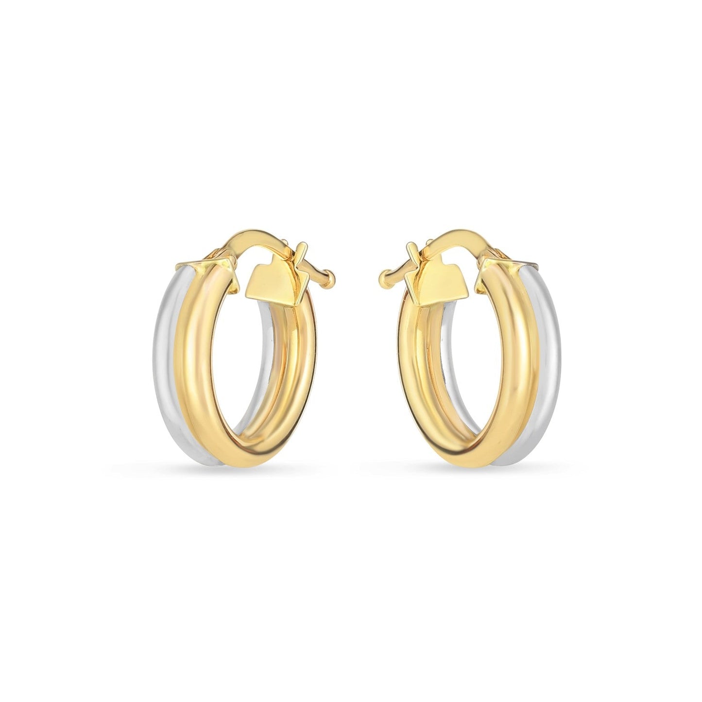 14k Two Tone Gold Double Round Hoops-1