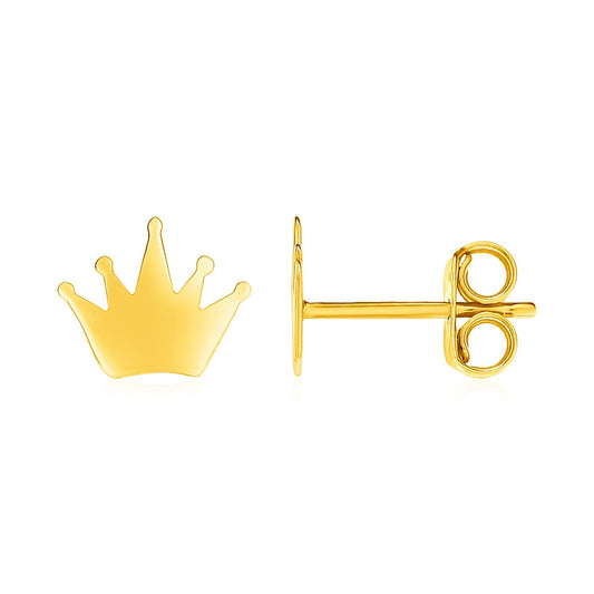 14k Yellow Gold Post Earrings with Crowns-0