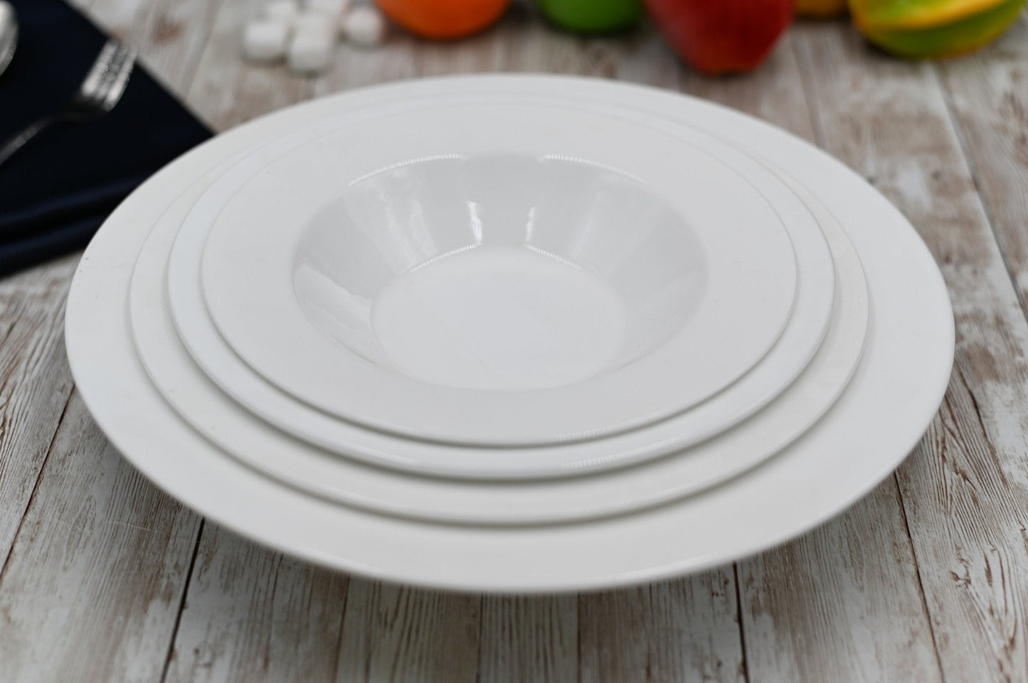 Set Of 3 Professional Rolled Rim White Deep Plate 12" inch |32 Oz-2