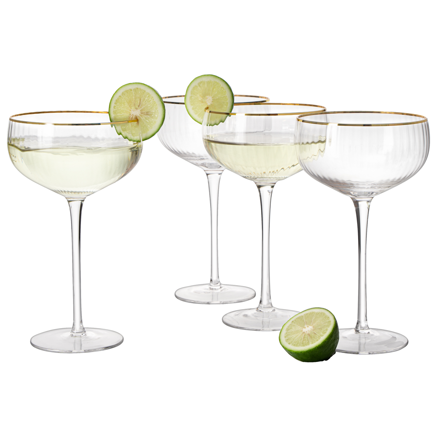 Gold Rim Glasses 7 oz, Set of 4 Gold Rim Classic Manhattan Glasses For Martini, Cocktails, Champagne, Wine - The Wine Savant (Ribbed)-0