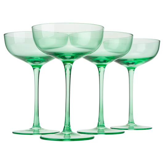 The Wine Savant Colored Coupe Glass | 7oz | Set of 4 Colorful Champagne & Cocktail Glasses, Fancy Manhattan, Crystal Martini, Cocktails Set, Margarita Bar Glassware Gift, Vintage (Green)-0