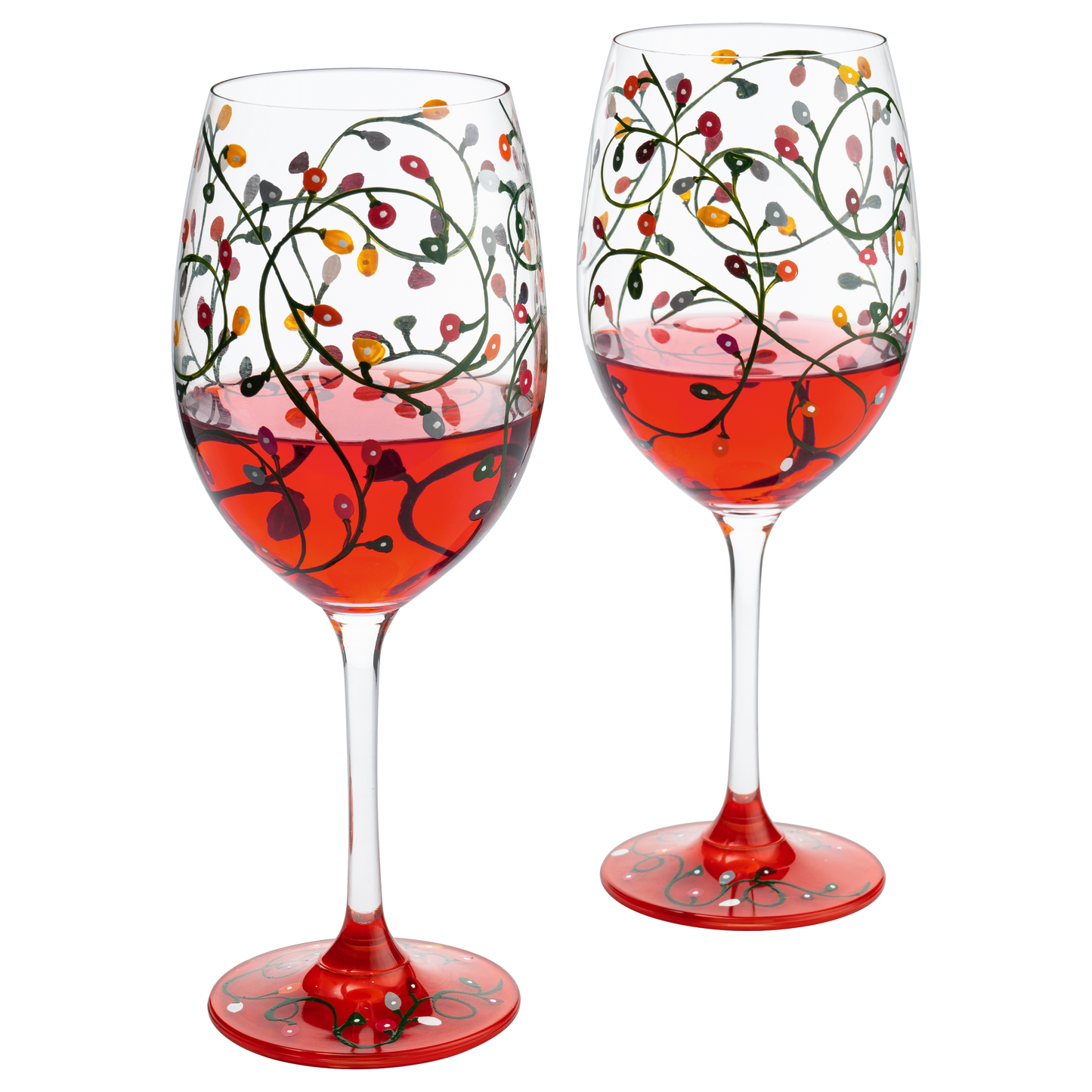 Stemmed Christmas Lights Wine Glasses Set of 2 - Hand Painted Wine Glass Ornament Light Bulbs Glasses, Perfect for Wine, Champagne, Holiday Parties and Festivities - 9.5" High, 21 oz Capacity-0