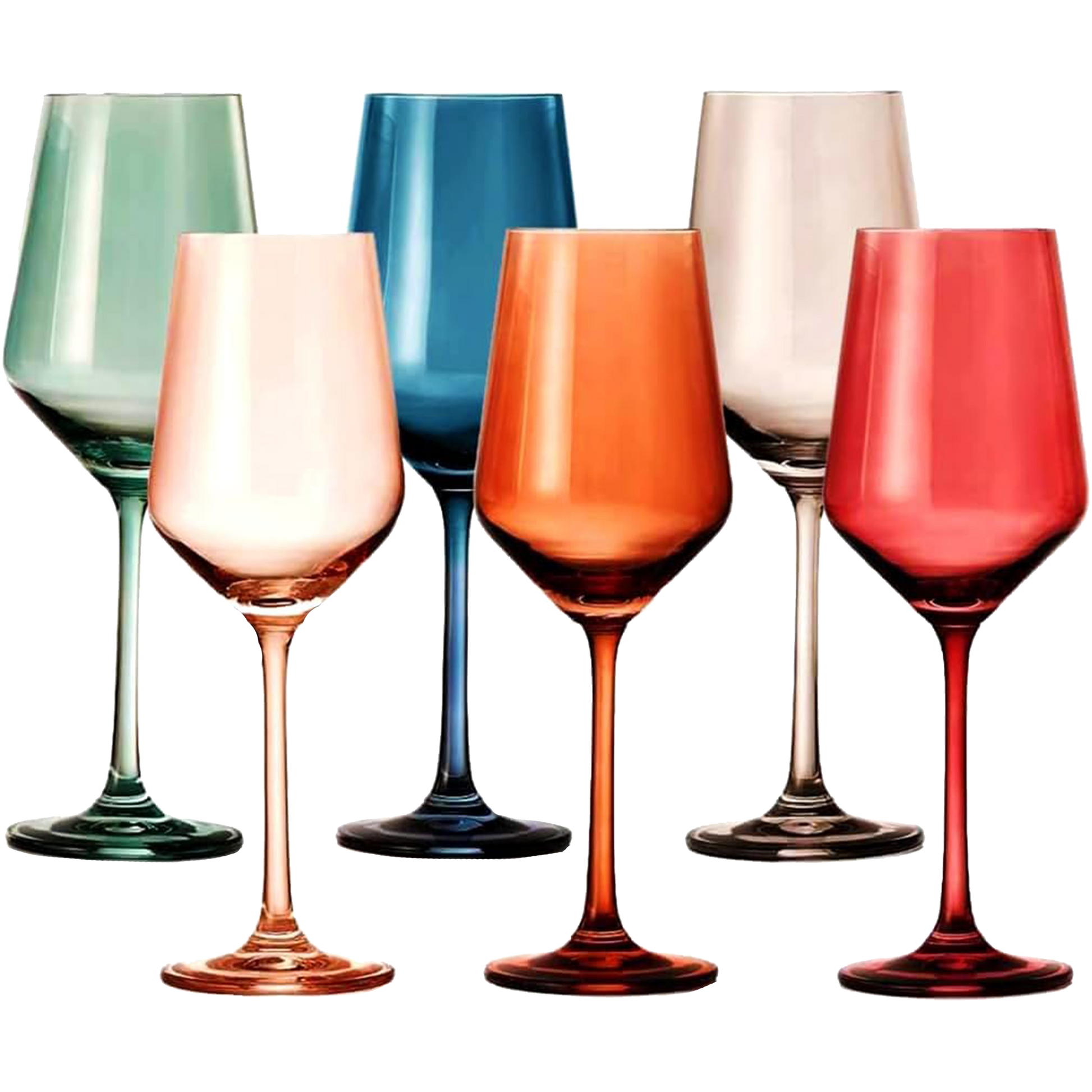 Colored Crystal Wine Glass Set of 6, Gift For Him, Her, Wife, Friend - Large 12 oz Glasses, Unique Italian Style Tall Drinkware - Red & White, Dinner, Color Beautiful Glassware - (Pastel)-0