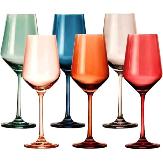 Colored Crystal Wine Glass Set of 6, Gift For Him, Her, Wife, Friend - Large 12 oz Glasses, Unique Italian Style Tall Drinkware - Red & White, Dinner, Color Beautiful Glassware - (Pastel)-0