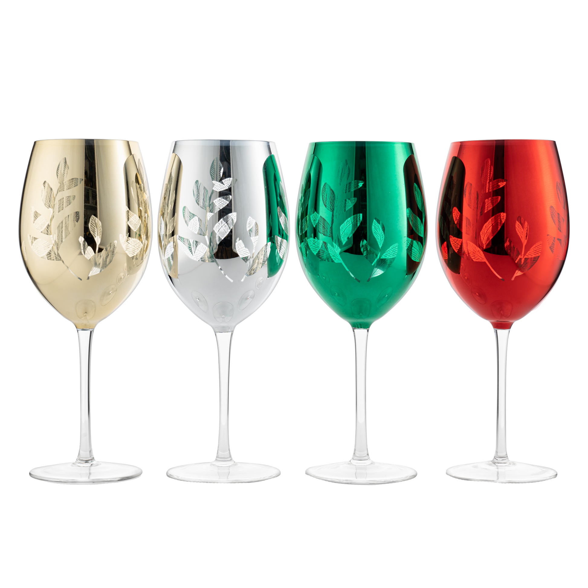Multicolor 4-Piece Tree Stemless Wine & Water Glasses - Shining Red Green Yellow Silver, Perfect Housewarming Parties, Unique, Elegant Glassware, Glass Trees Decor, Kitchen Home Decorations (Stemmed)-0