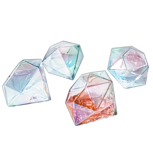 Set of 4 Diamond Whiskey & Wine Glasses 10oz - Wine, Whiskey, Water, Diamond Shaped, Diamonds Collection Sparkle Patented Wine Savant - Stands Alone, Or on Stand (Iridescent)-0