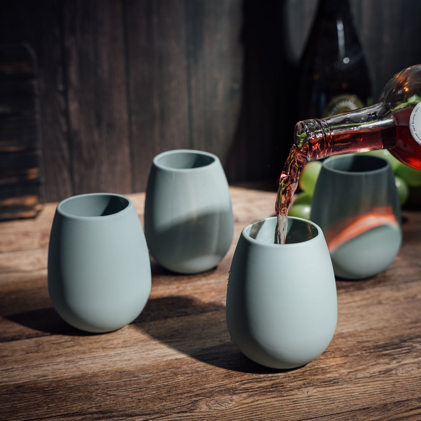 Unbreakable Silicone Stemless Wine Glassware | Set of 4 | Reusable & Shatterproof Tumbler Drinkware for Wine, Water, Cocktails, Champagne Glass for Parties, Camping, Beaches, Boats - (Light Blue)-1