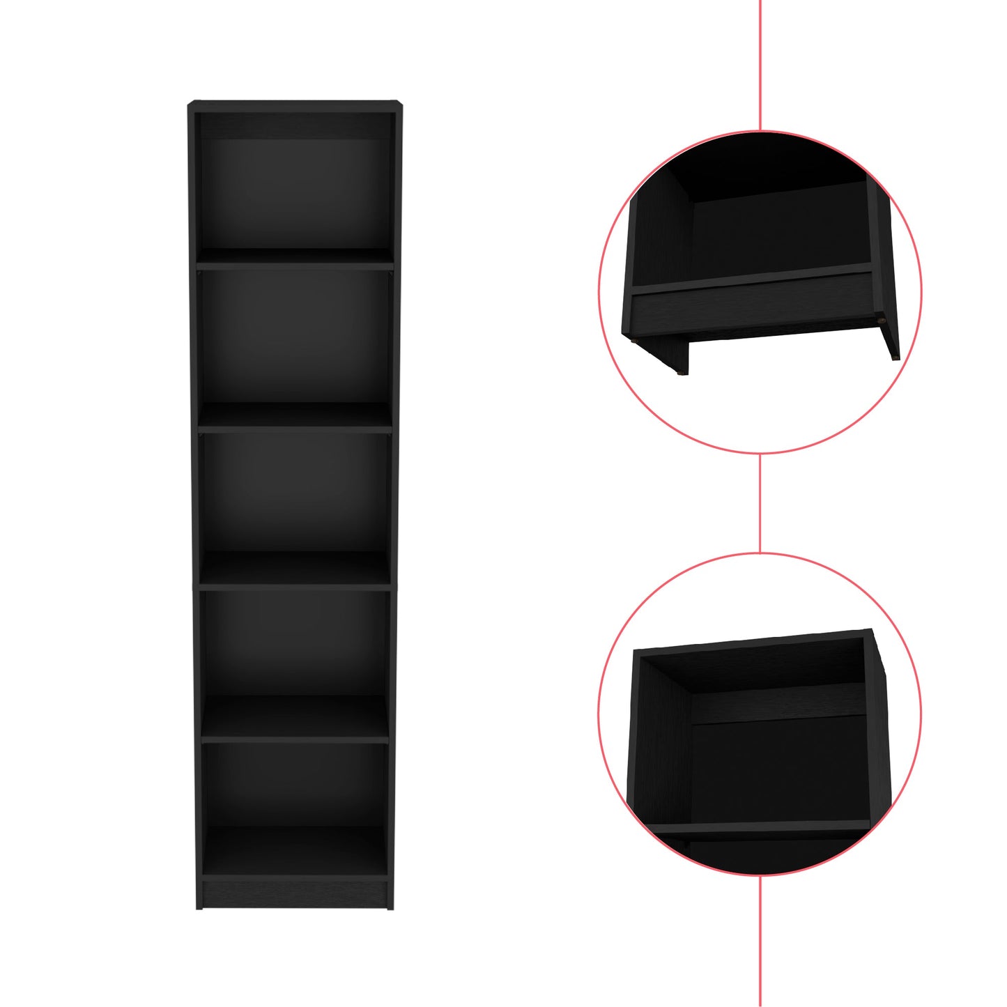 Bookcase XS Benzoni, Slim Design and Spacious Display, Black Wengue Finish-5