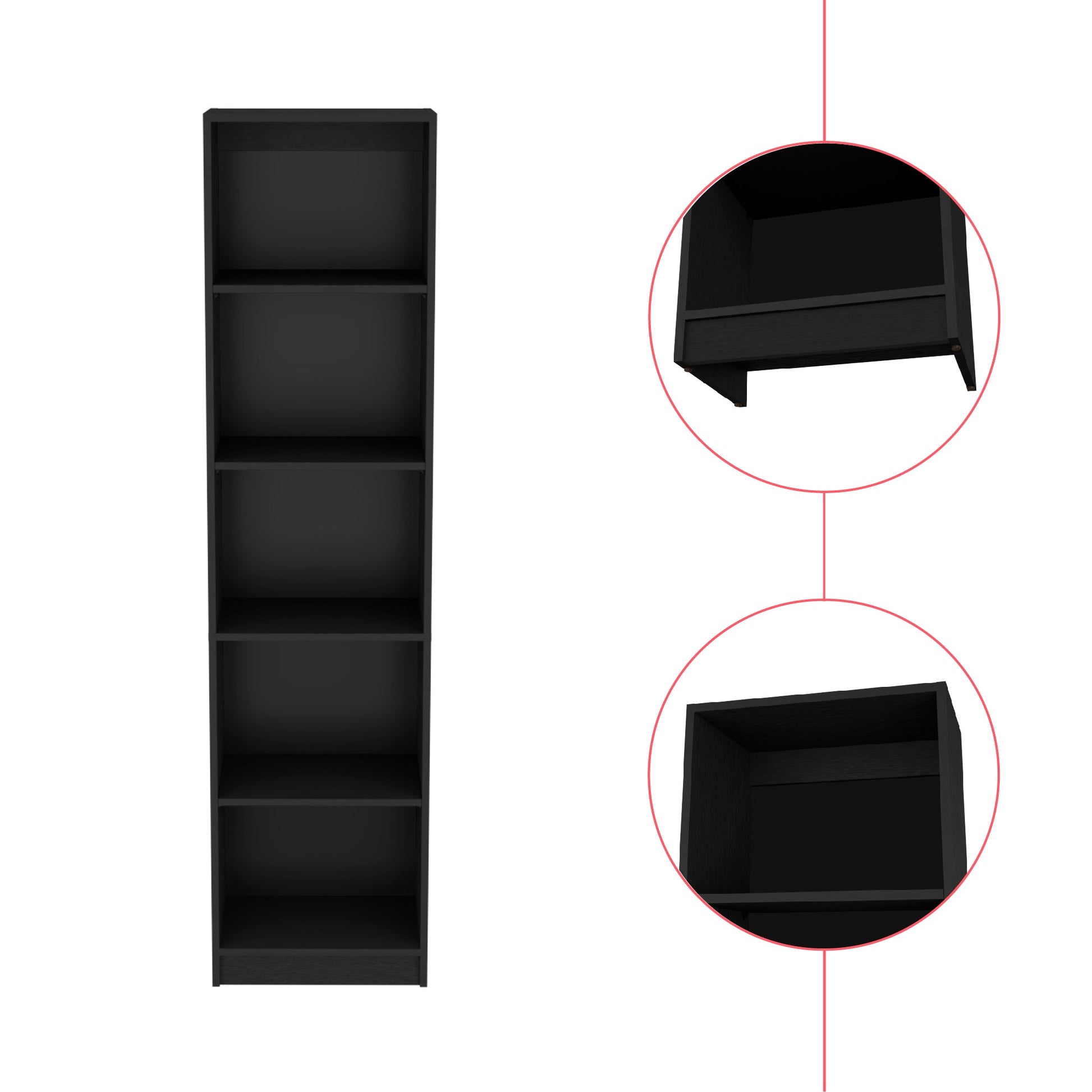 Bookcase XS Benzoni, Slim Design and Spacious Display, Black Wengue Finish-5