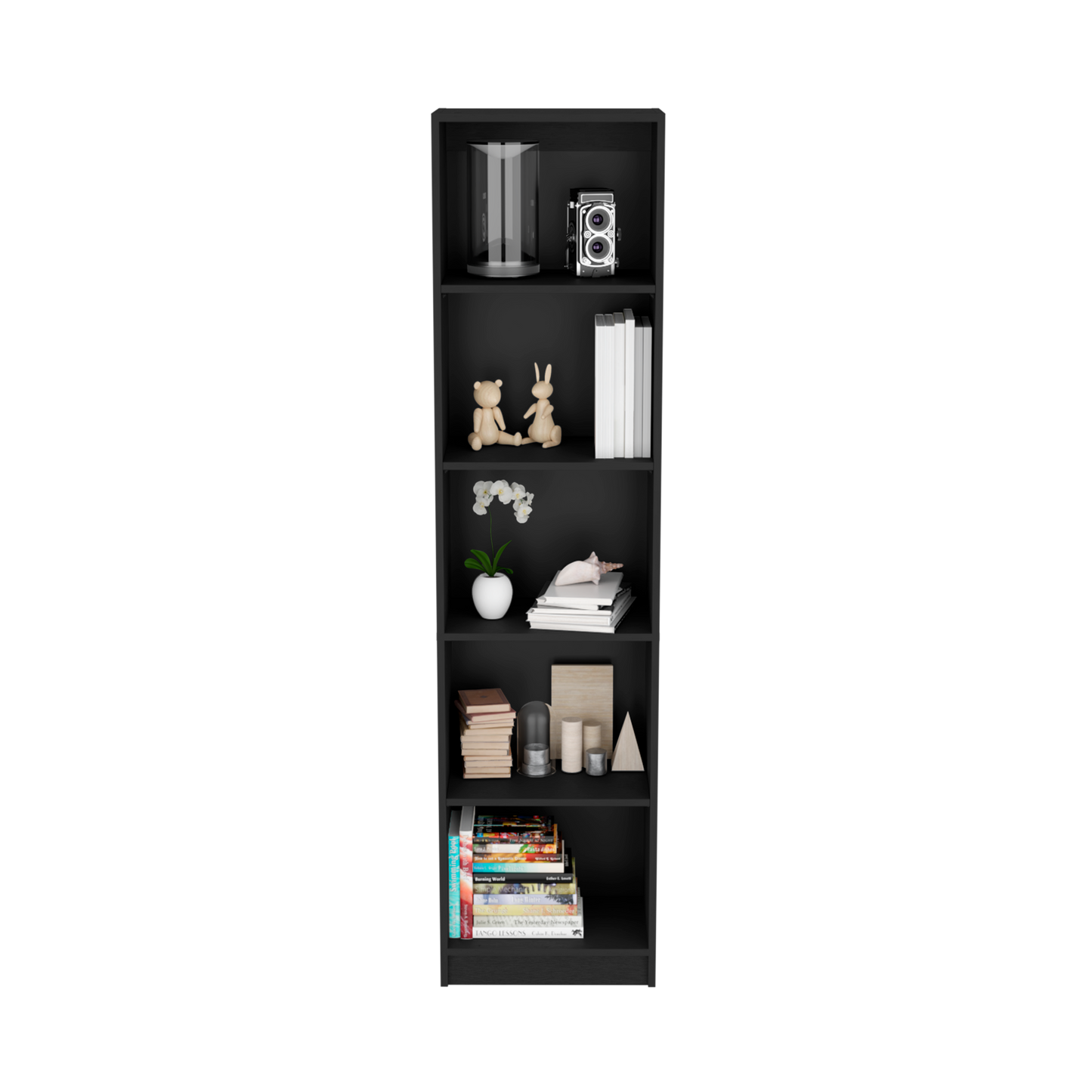 Bookcase XS Benzoni, Slim Design and Spacious Display, Black Wengue Finish-1