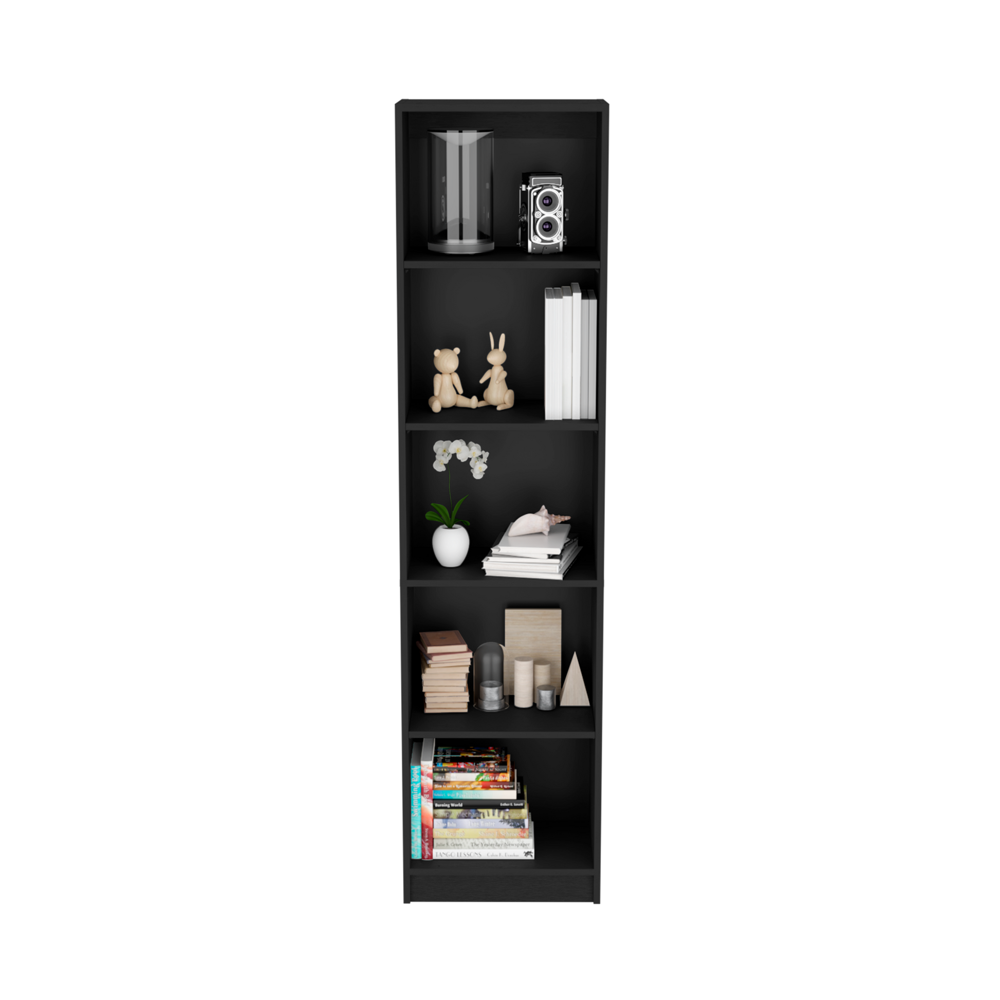 Bookcase XS Benzoni, Slim Design and Spacious Display, Black Wengue Finish-1