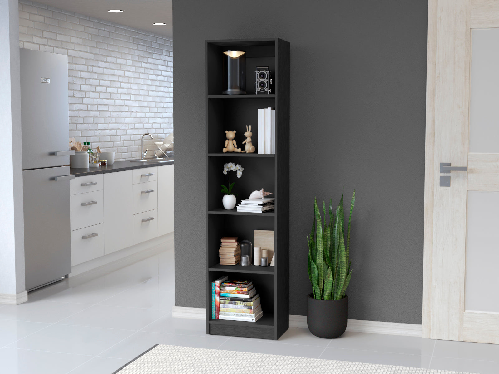 Bookcase XS Benzoni, Slim Design and Spacious Display, Black Wengue Finish-0