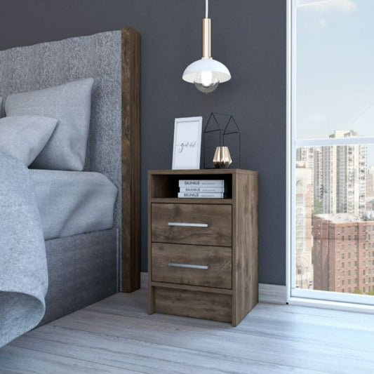 Nightstand Cartiz, Two Drawers, Dark Brown Finish-0
