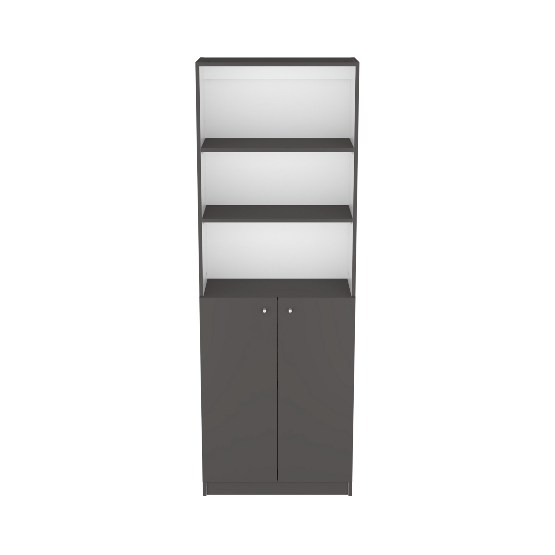 Bookcase Dual-Door Benzoni, Tier-Shelf in Modern Design, Matt Gray / White Finish-5