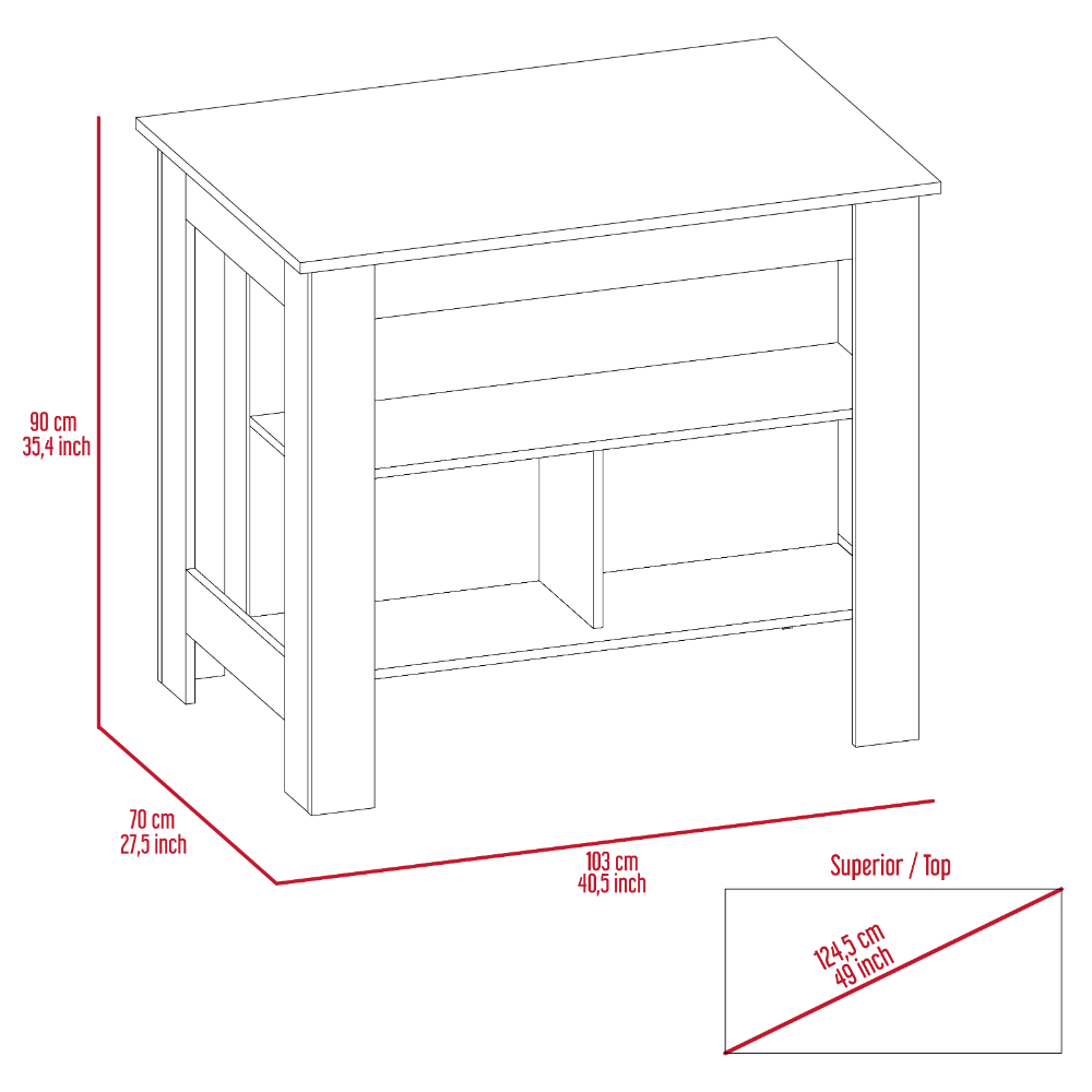 Kitchen Island Dozza, Three Shelves, Dark Brown Finish-6