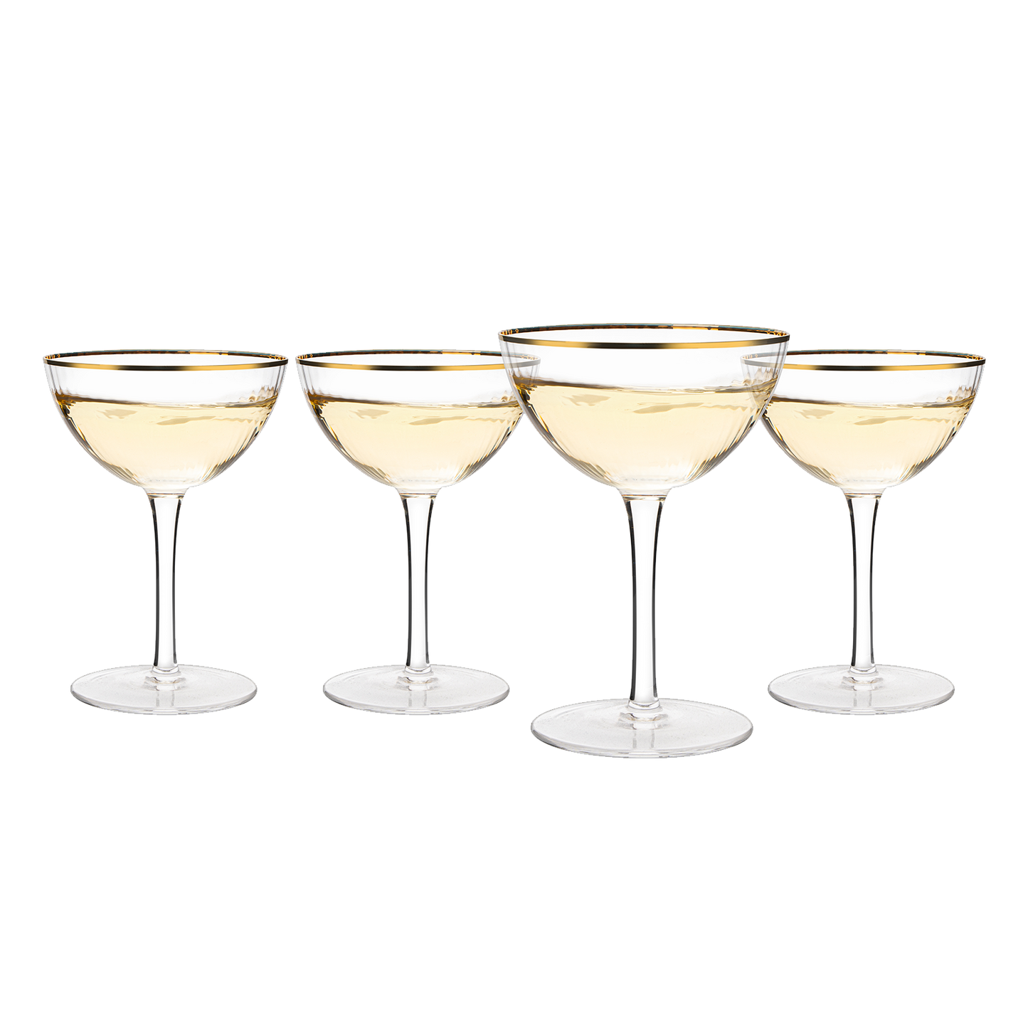 The Wine Savant Gold Rim Glasses 6 oz, Set of 4 Gold Rim Classic Manhattan Glasses For Martini, Cocktails, Champagne, Water & Wine - Classic Coupes Gilded Rimed, Crystal with Stems, Coupe-0