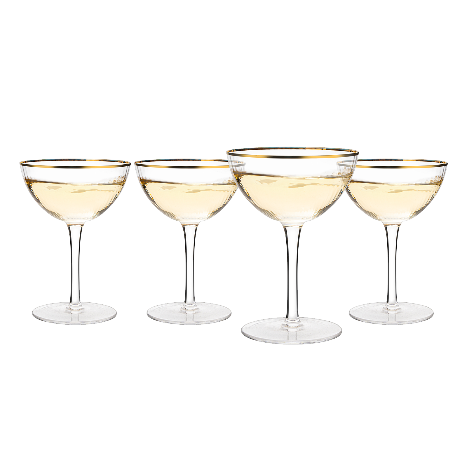 The Wine Savant Gold Rim Glasses 6 oz, Set of 4 Gold Rim Classic Manhattan Glasses For Martini, Cocktails, Champagne, Water & Wine - Classic Coupes Gilded Rimed, Crystal with Stems, Coupe-0