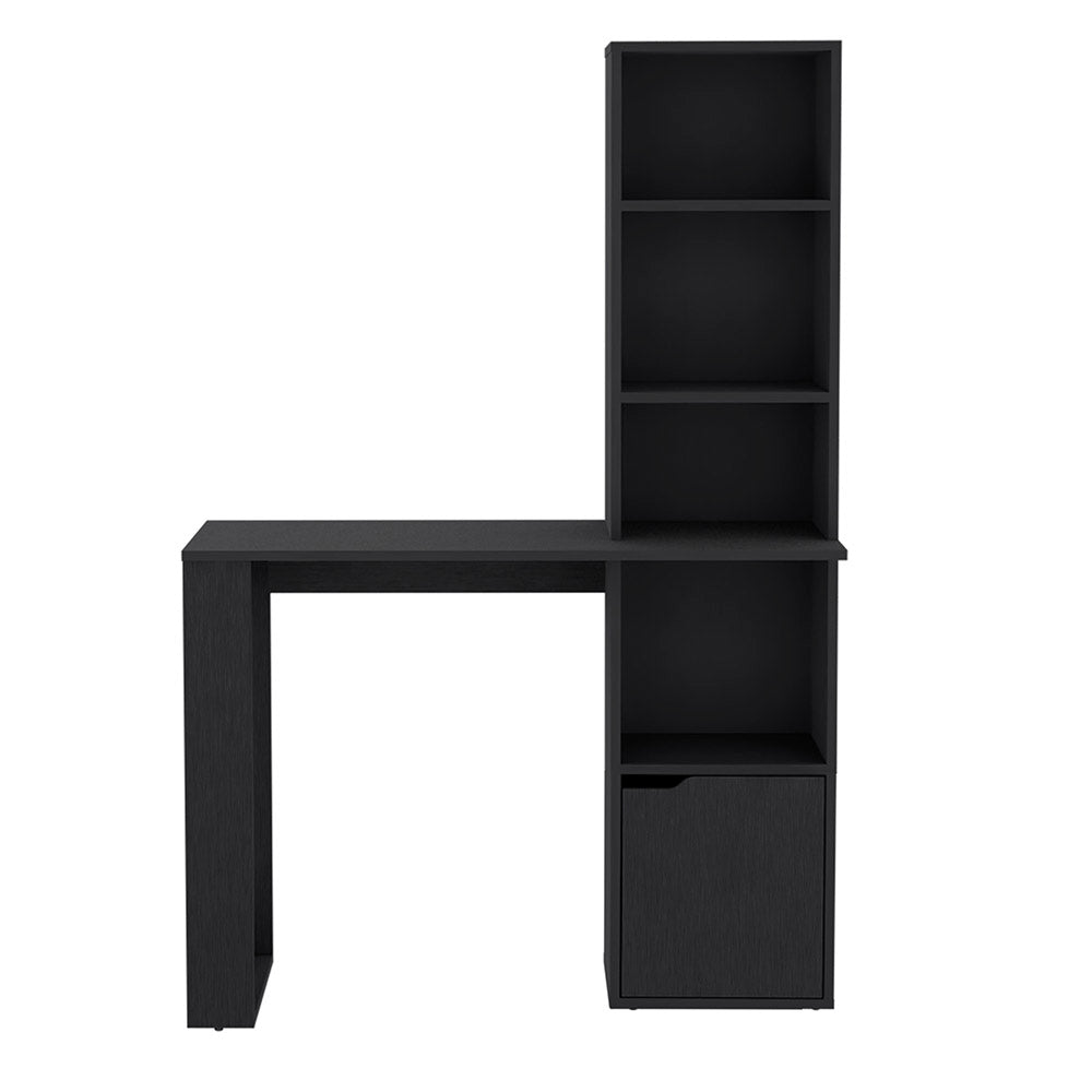 Office Desk Aragon with Four-Tier Bookcase and Lower Cabinet, Black Wengue Finish-4