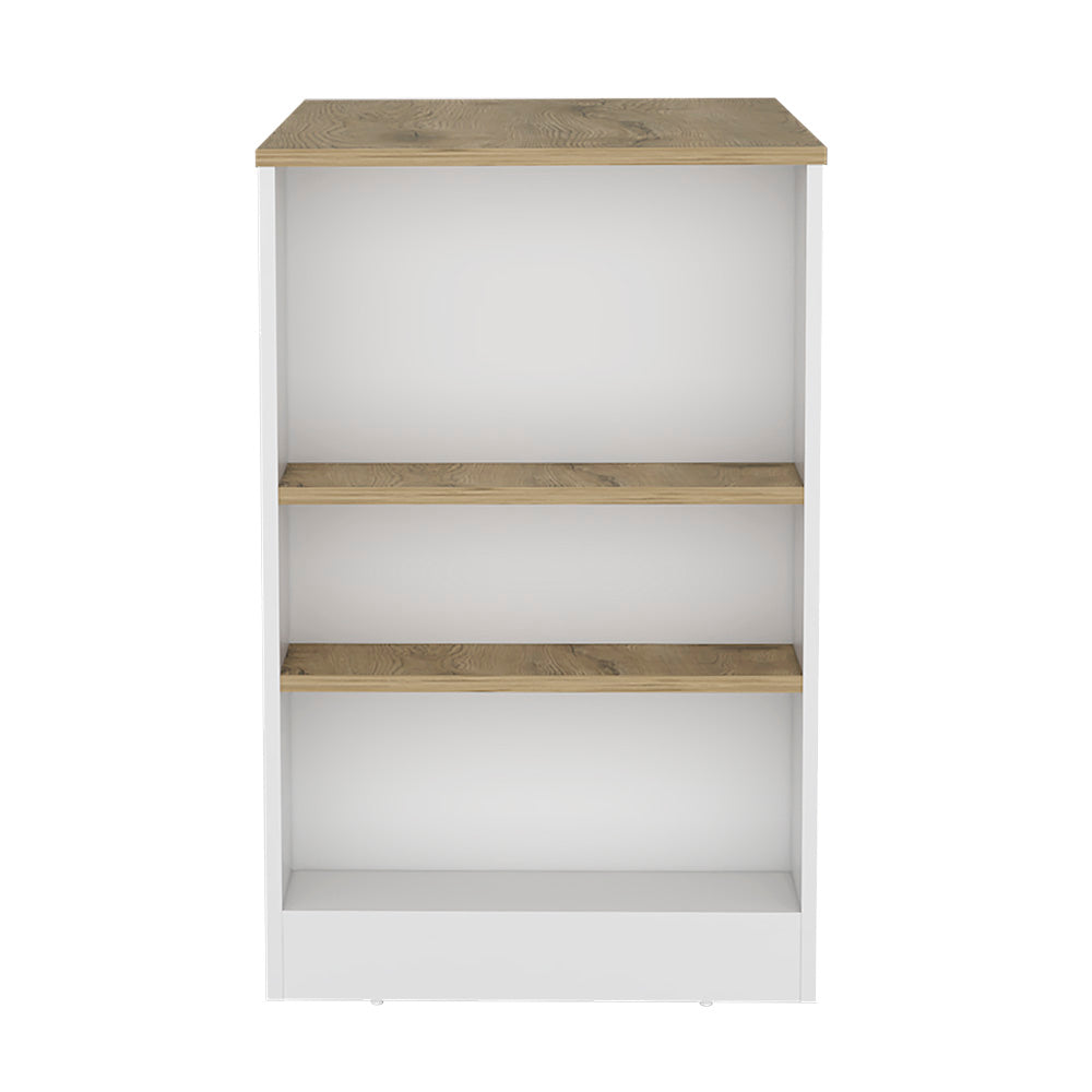 Kitchen Island Doyle, Three Side Shelves, White and Light Oak Finish-4