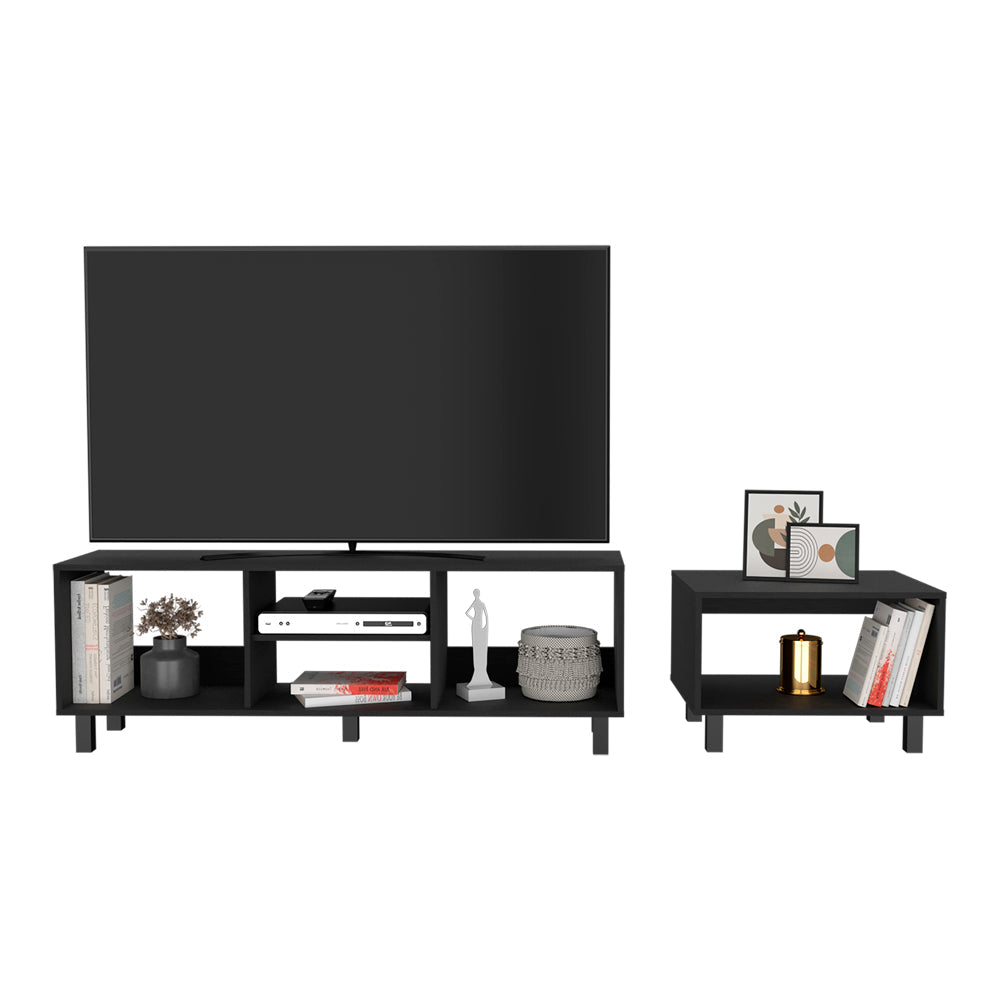 2pc Living Room Set Millville, Coffe Table, Tv Rack, Four Shelves, Black Wengue Finish-2