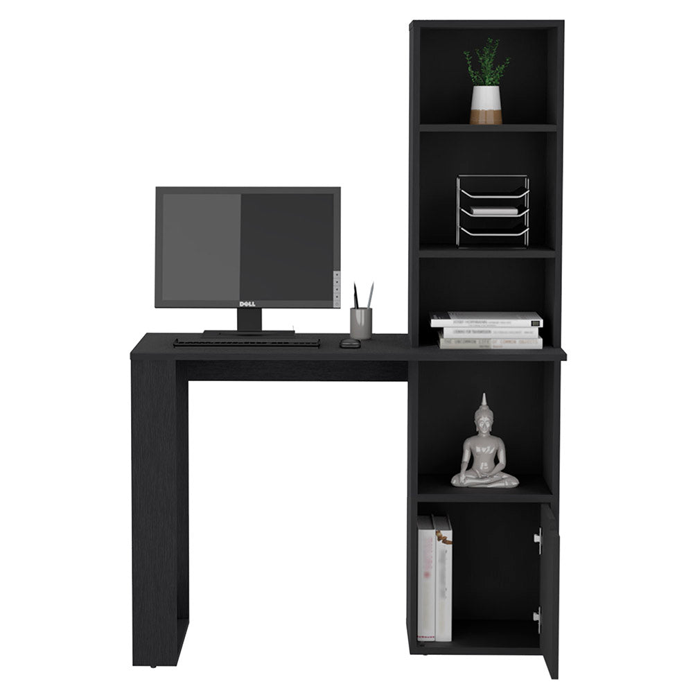 Office Desk Aragon with Four-Tier Bookcase and Lower Cabinet, Black Wengue Finish-3