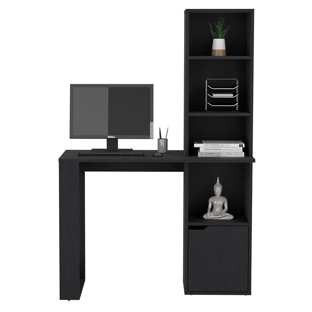 Office Desk Aragon with Four-Tier Bookcase and Lower Cabinet, Black Wengue Finish-2