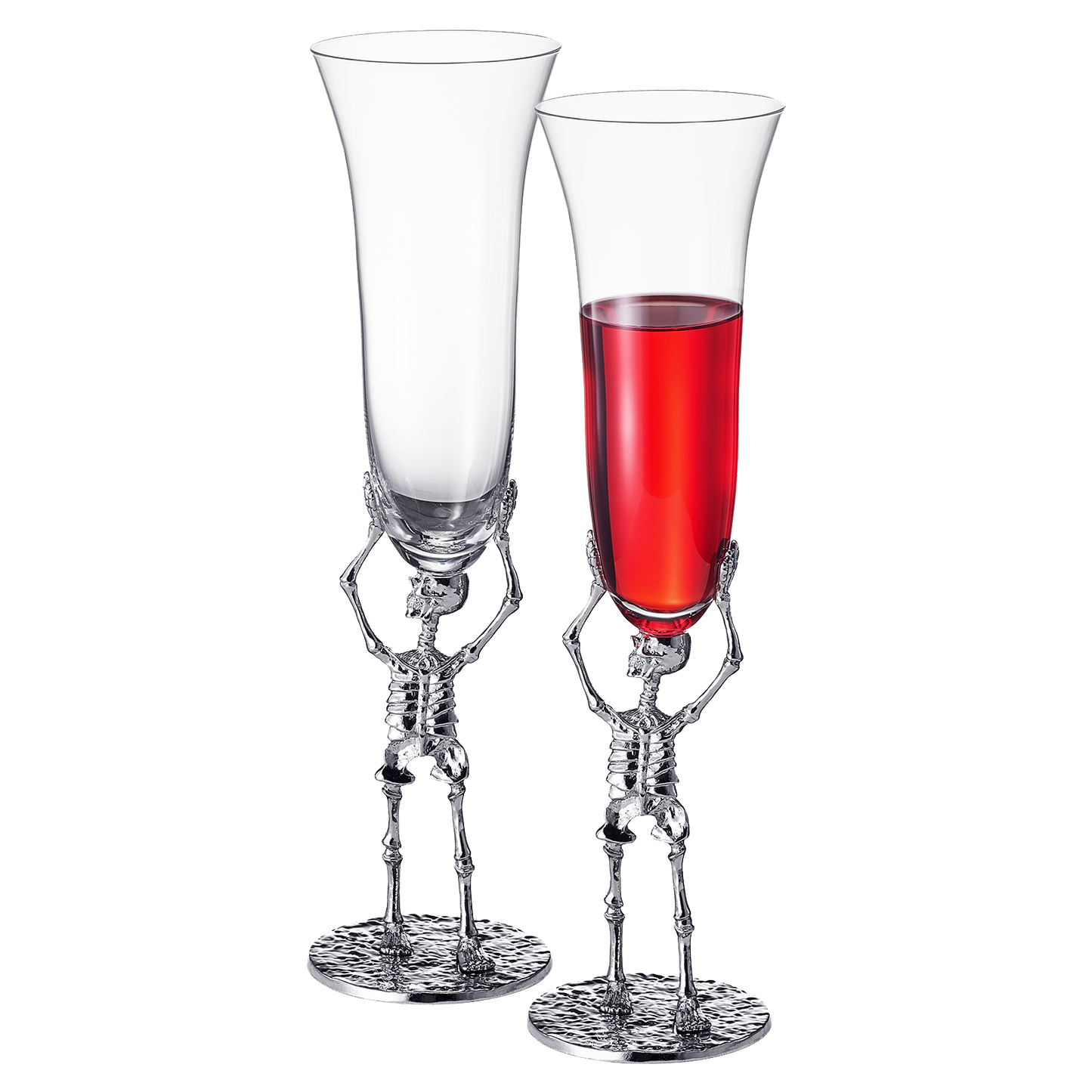 Stemmed Skeleton Champagne Flute Glass | Set of 2 | 7.5oz Halloween Skeleton Glasses 10" H, Goth Gifts, Skeleton Gifts, Skeleton Decor, Spooky Wine Gift Set, Perfect for Halloween Themed Parties-0