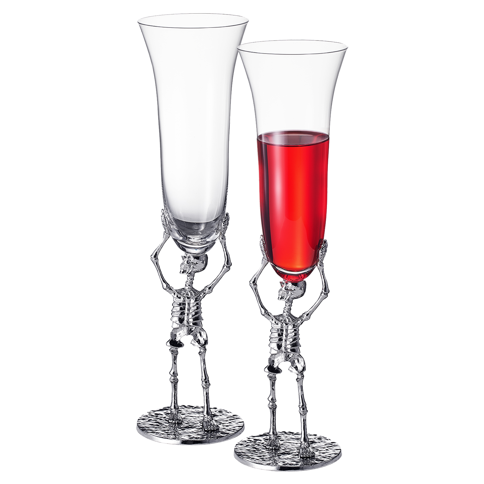 Stemmed Skeleton Champagne Flute Glass | Set of 2 | 7.5oz Halloween Skeleton Glasses 10" H, Goth Gifts, Skeleton Gifts, Skeleton Decor, Spooky Wine Gift Set, Perfect for Halloween Themed Parties-0