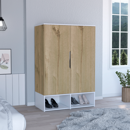 Armoire Barletta, Double Door, Hanging Rod, Light Oak / White Finish-0
