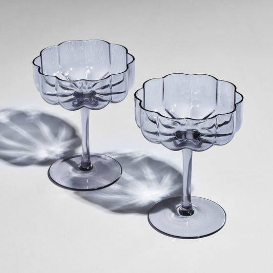 The Wine Savant Flower Vintage Glass Coupes 7oz Colorful Cocktail, Martini & Champagne Glasses, Prosecco, Mimosa Glasses Set, Cocktail Glass Set, Bar Glassware Luster Glasses 4" X 5" (Smoke Grey)-0