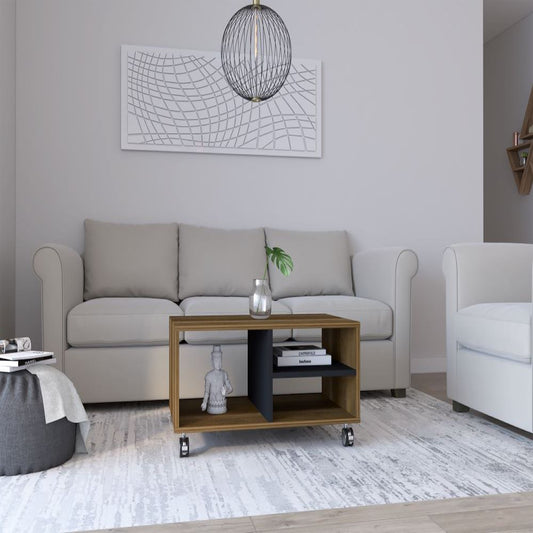 Coffee Table Hennessy, Four Casters, Three Shelves, Walnut / Black Wengue Finish-0