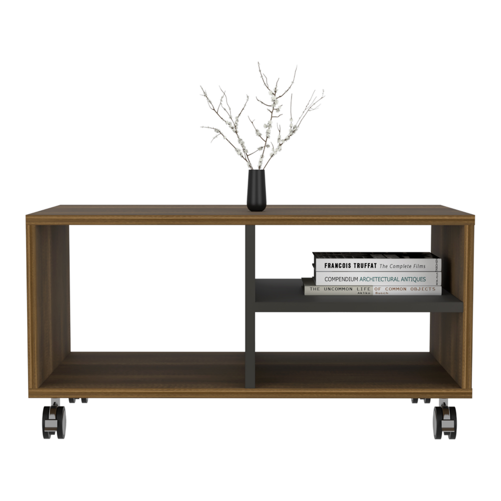 Coffee Table Hennessy, Four Casters, Three Shelves, Walnut / Black Wengue Finish-2