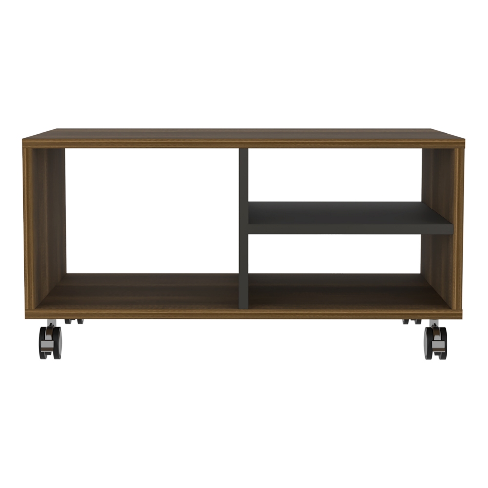 Coffee Table Hennessy, Four Casters, Three Shelves, Walnut / Black Wengue Finish-3