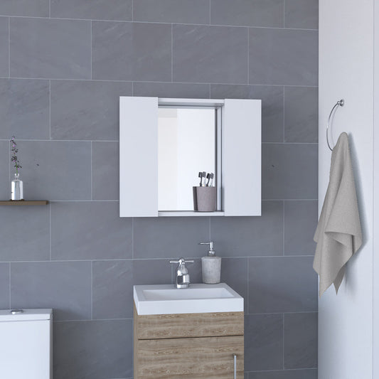 Medicine Cabinet Hops, Double Door, Mirror, One External Shelf, White Finish-0