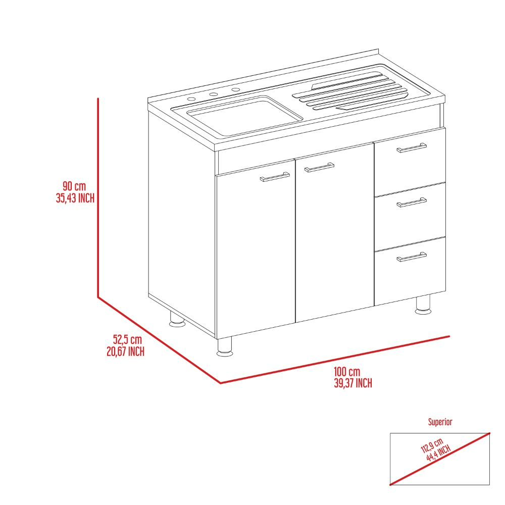 Utility Sink  Kisco, Three Drawers, Double Door, White Finish-8
