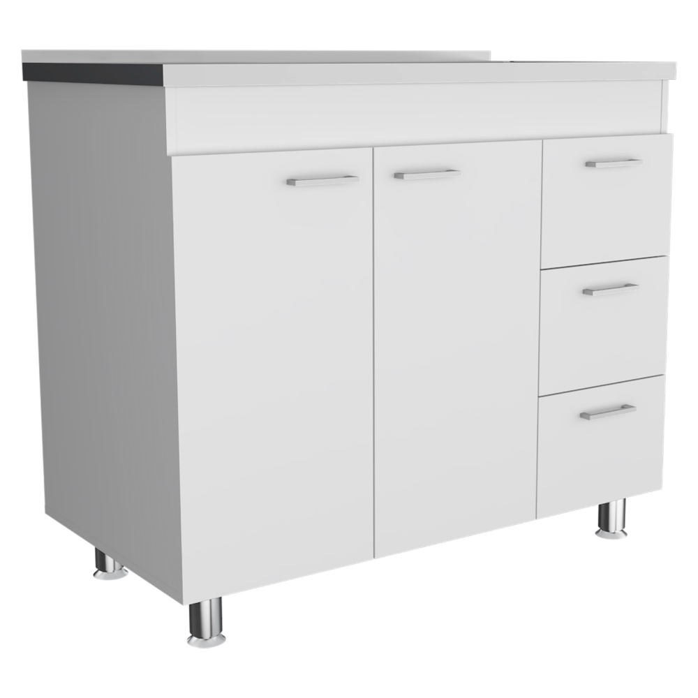Utility Sink  Kisco, Three Drawers, Double Door, White Finish-6