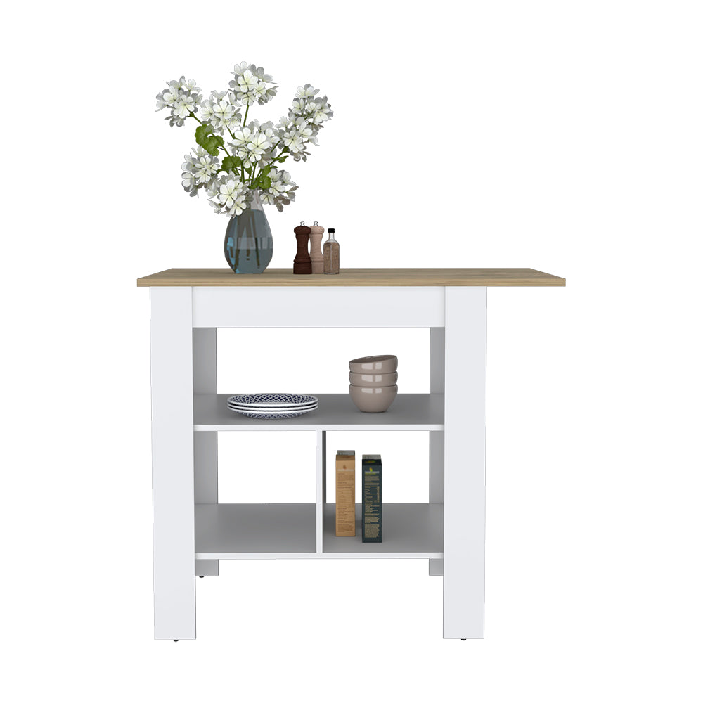 Bowie 2 Piece Kitchen Set, Kitchen Island + Pantry Cabinet, White / Light Oak Finish-5