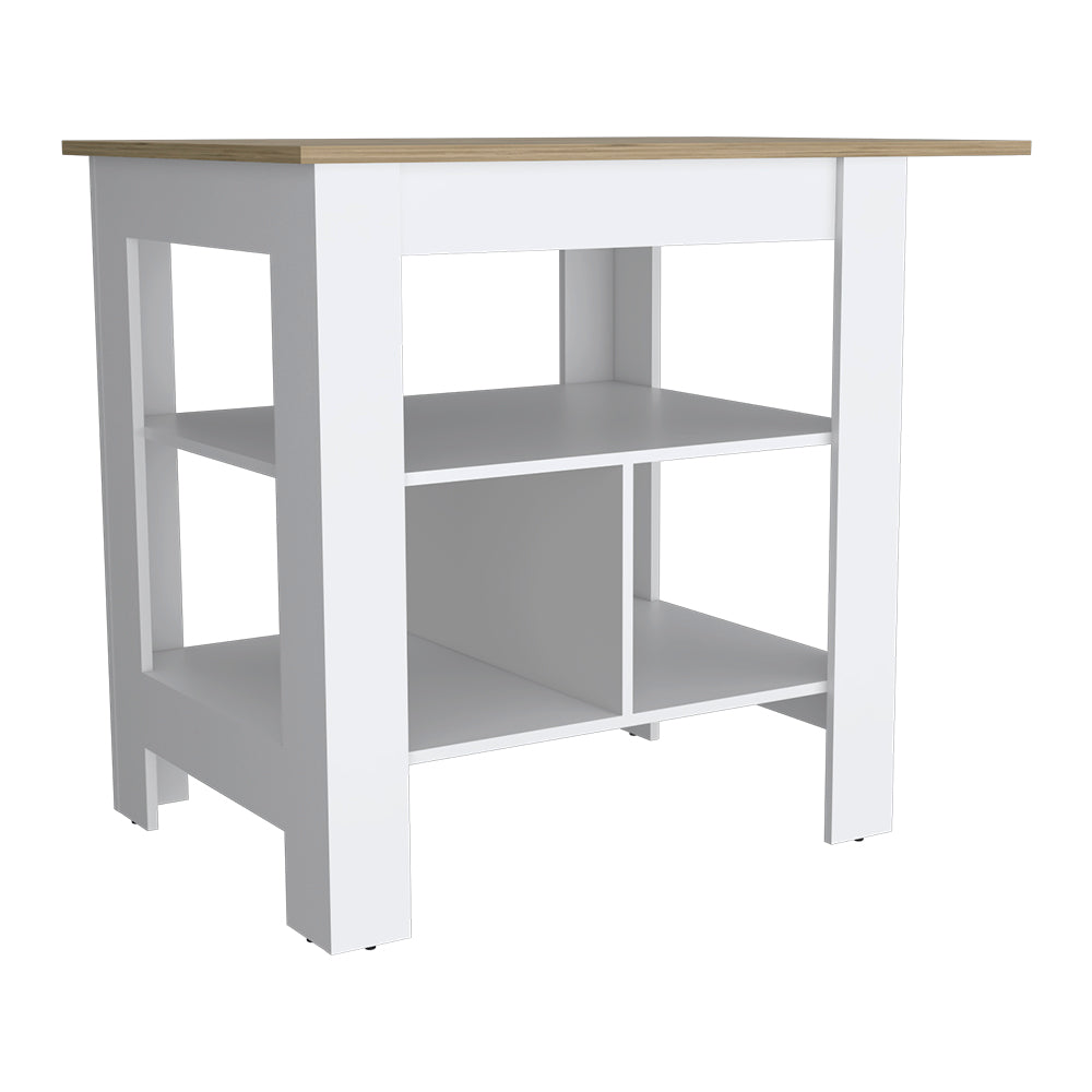 Bowie 2 Piece Kitchen Set, Kitchen Island + Pantry Cabinet, White / Light Oak Finish-6