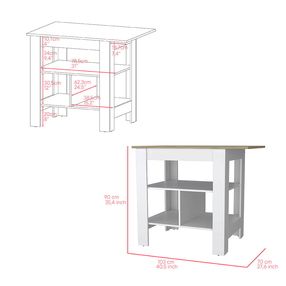 Bowie 2 Piece Kitchen Set, Kitchen Island + Pantry Cabinet, White / Light Oak Finish-7