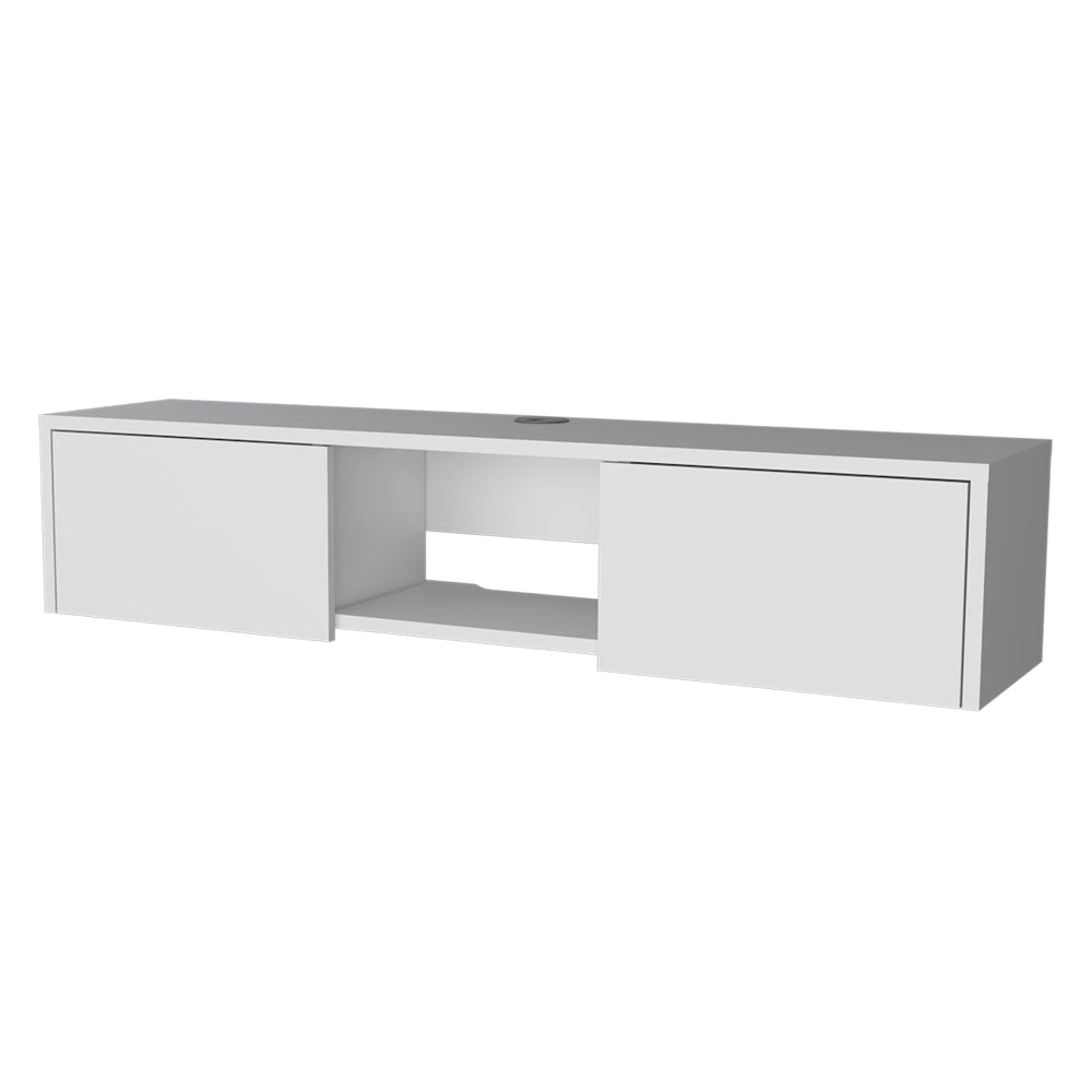 Tv Stand Watson, Two Cabinets, One Open Shelve, White Finish-6