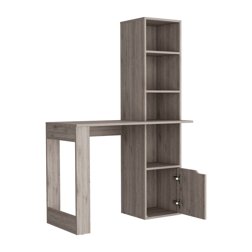 Computer Desk with Single Door Cabinet and 4-Tier Shelf Bicknell, Light Gray Finish-5