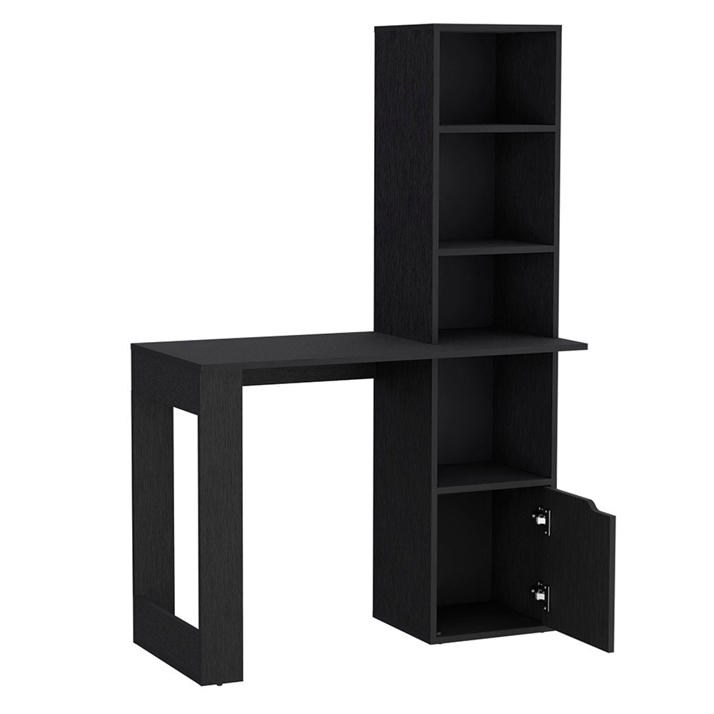 Office Desk Aragon with Four-Tier Bookcase and Lower Cabinet, Black Wengue Finish-5